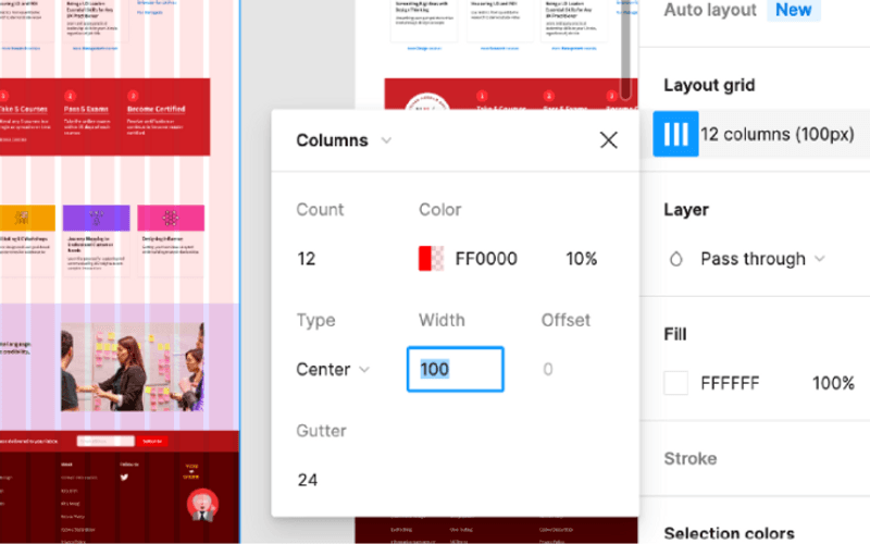 Easily set the number of columns, the gutter size, and margin size in Figma.